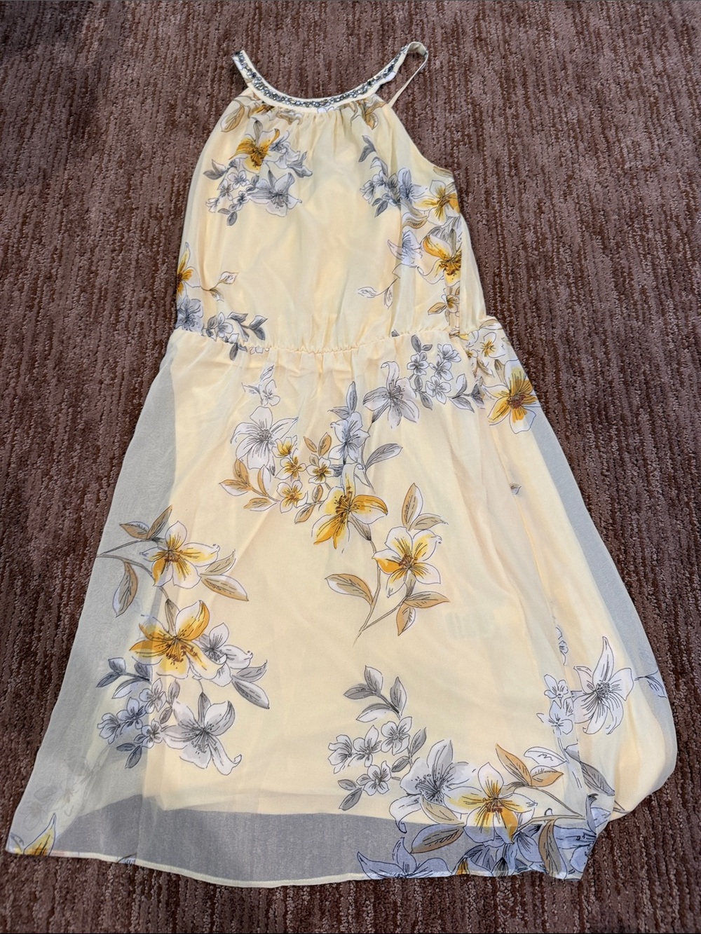 White House Black Market Yellow Floral Midi Dress